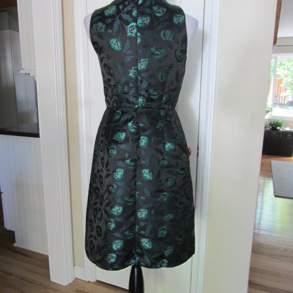 J CREW Jacquard Black w/ Green Floral V-neck Sleeveless Cocktail dress Sz 6 - Picture 7 of 15